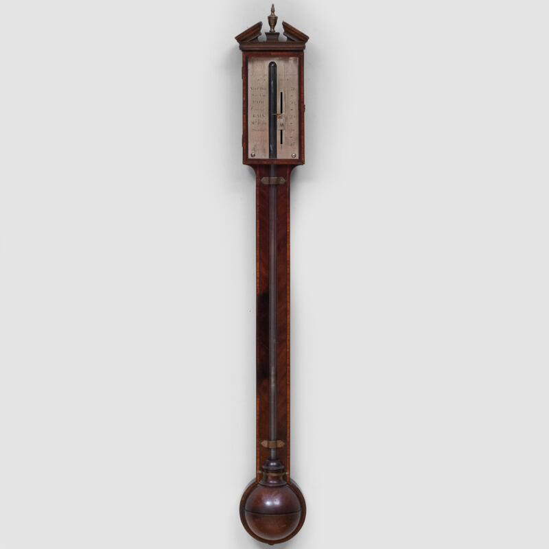 Appraisal: Regency Inlaid Mahogany and Etched Silvered Metal Stick Barometer Engraved