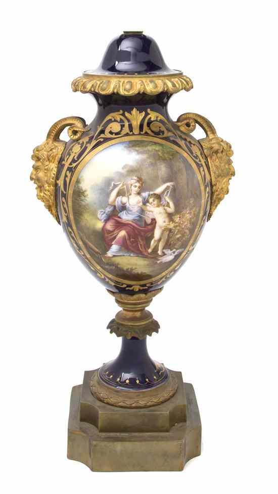 Appraisal: A Sevres Style Gilt Bronze Mounted Covered Urn of baluster