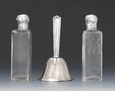 Appraisal: A Pair of French Silver and Glass Flacons and an