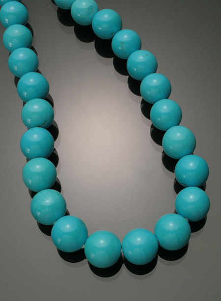 Appraisal: Princess Length Persian Turquoise Beaded Necklace Knotted The single strand