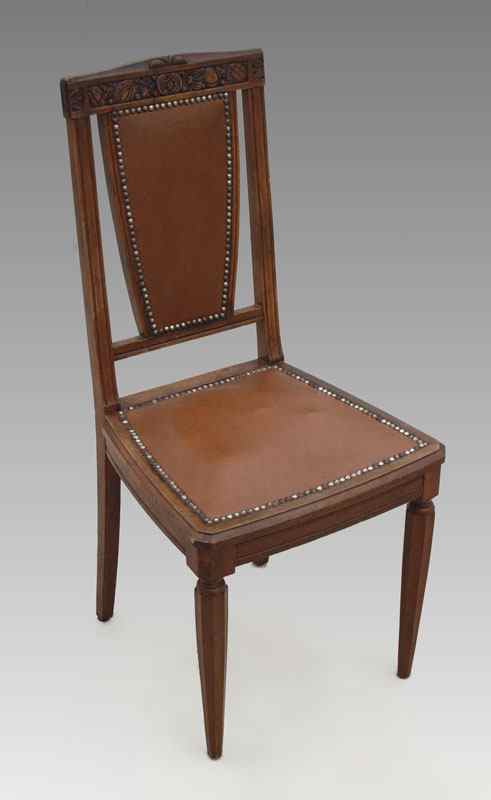 Appraisal: SET OF FRENCH ART DECO DINING CHAIRS Walnut with tacked