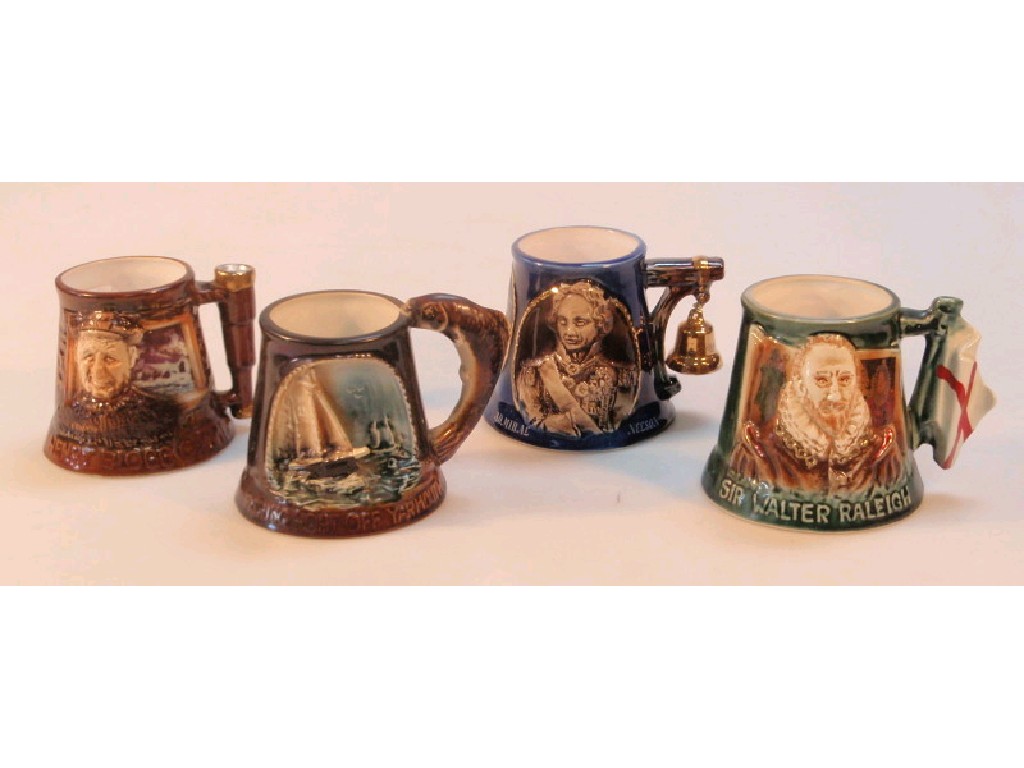 Appraisal: Four Great Yarmouth pottery commemorative tankards Yarmouth Fishing Boat Henry