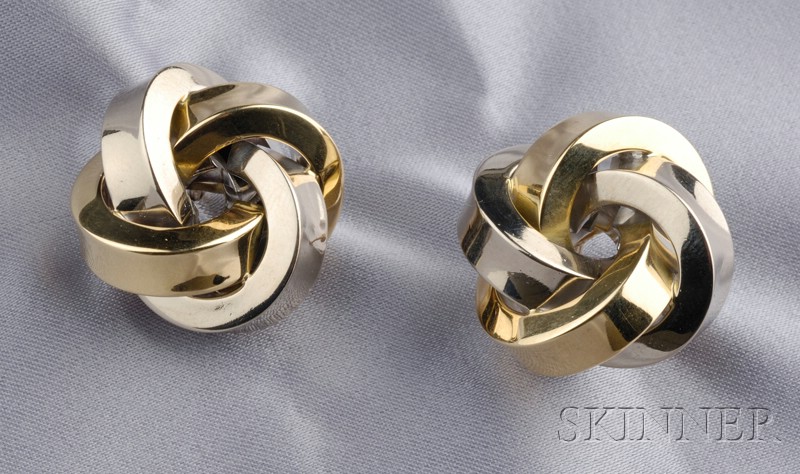 Appraisal: kt Bicolor Gold Knot Stud Earrings dwt dia in