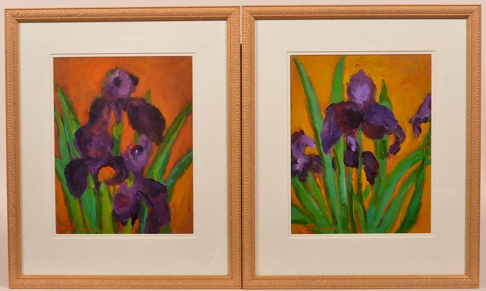 Appraisal: Pair of Suk Shuglie Iris Still Life Oil Paintings Pair