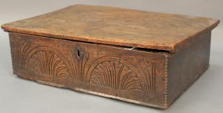 Appraisal: Early English oak bible box with carved front initialed AH