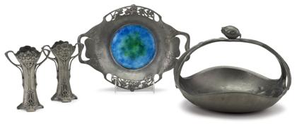 Appraisal: Group of four English Art Nouveau pewter itemscirca