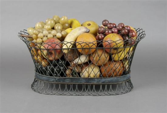 Appraisal: A Collection of Painted Stone Fruit Height of basket x