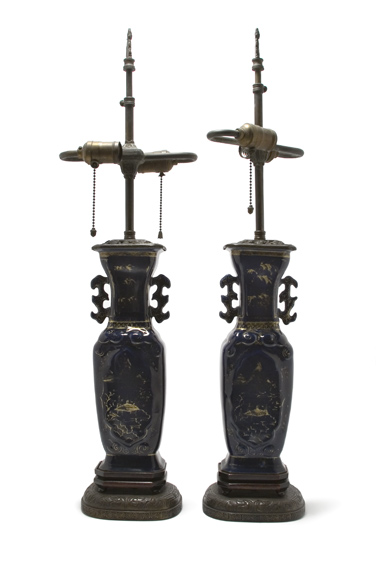 Appraisal: Pair of Chinese Blue and Gilt Glazed Porcelain Vases Estimate