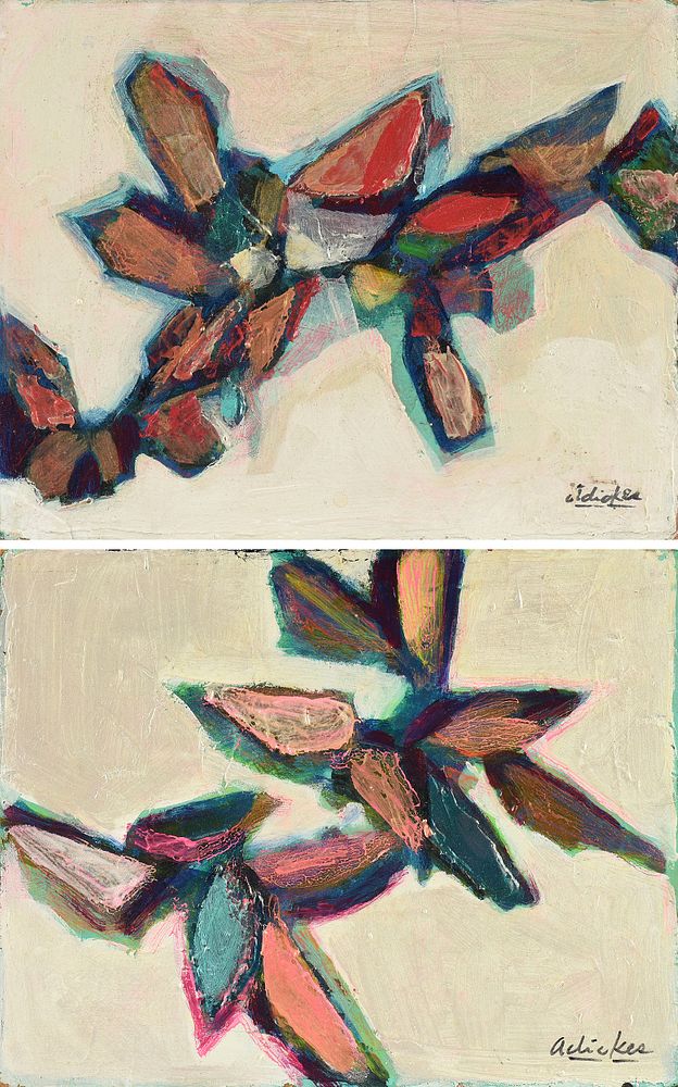 Appraisal: DAVID ADICKES American Texas b TWO PAINTINGS Floating Leaves AND