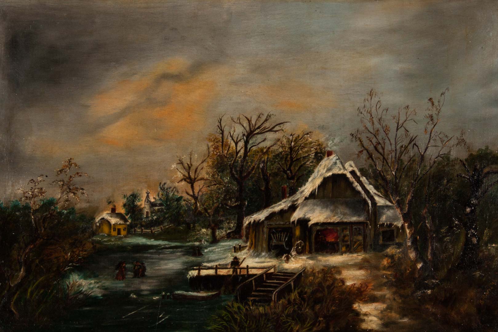 Appraisal: B Rodgers Village in Winter oil on canvas American or