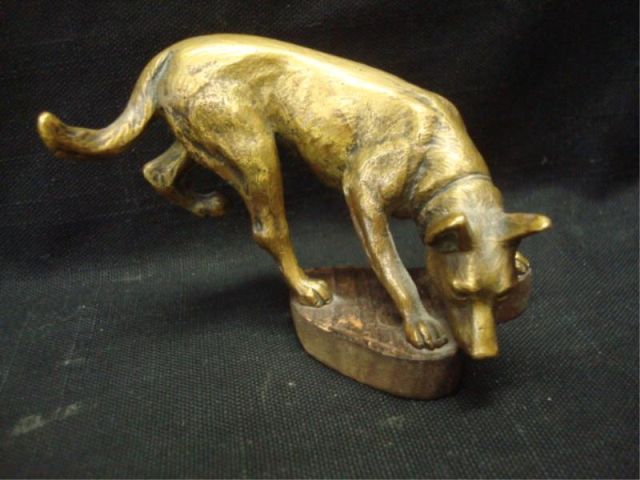 Appraisal: Bronze Dog On Wood Base Looks like a shepherd From