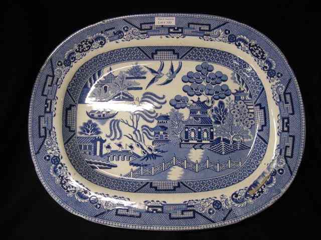 Appraisal: Blue Willow Ironstone Platter '' x '' one factory flaw