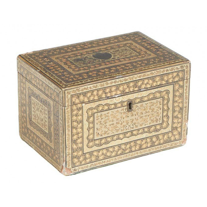 Appraisal: A Moroccan Gilt Decorated Tea Caddy th c the interior