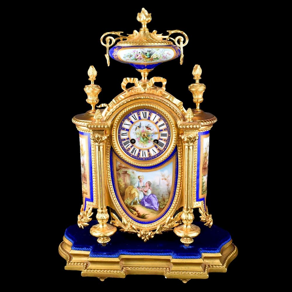 Appraisal: French Mantle Clock th Century French Sevres Gilt Bronze and