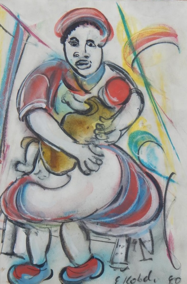 Appraisal: Eli Kobeli - Mother and child watercolour signed and dated