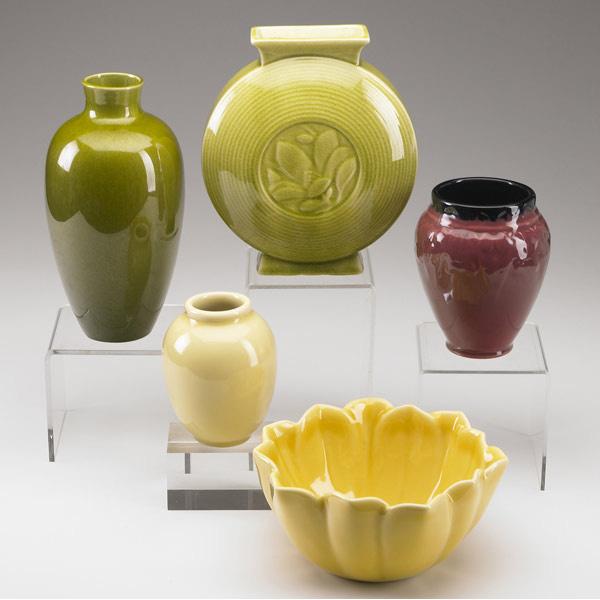 Appraisal: ROOKWOOD Five Production vases including one by Kenton Hills All