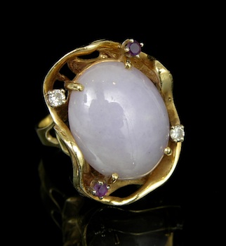 Appraisal: A Lavender Jade Diamond and Amethyst Ring in a Gold