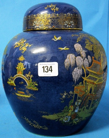 Appraisal: Carltonware Ginger Jar Cover decorated with Chinese Pagodas on Blue