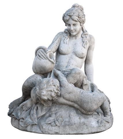 Appraisal: Near life-size cast stone garden sculpture Water Maiden with Child