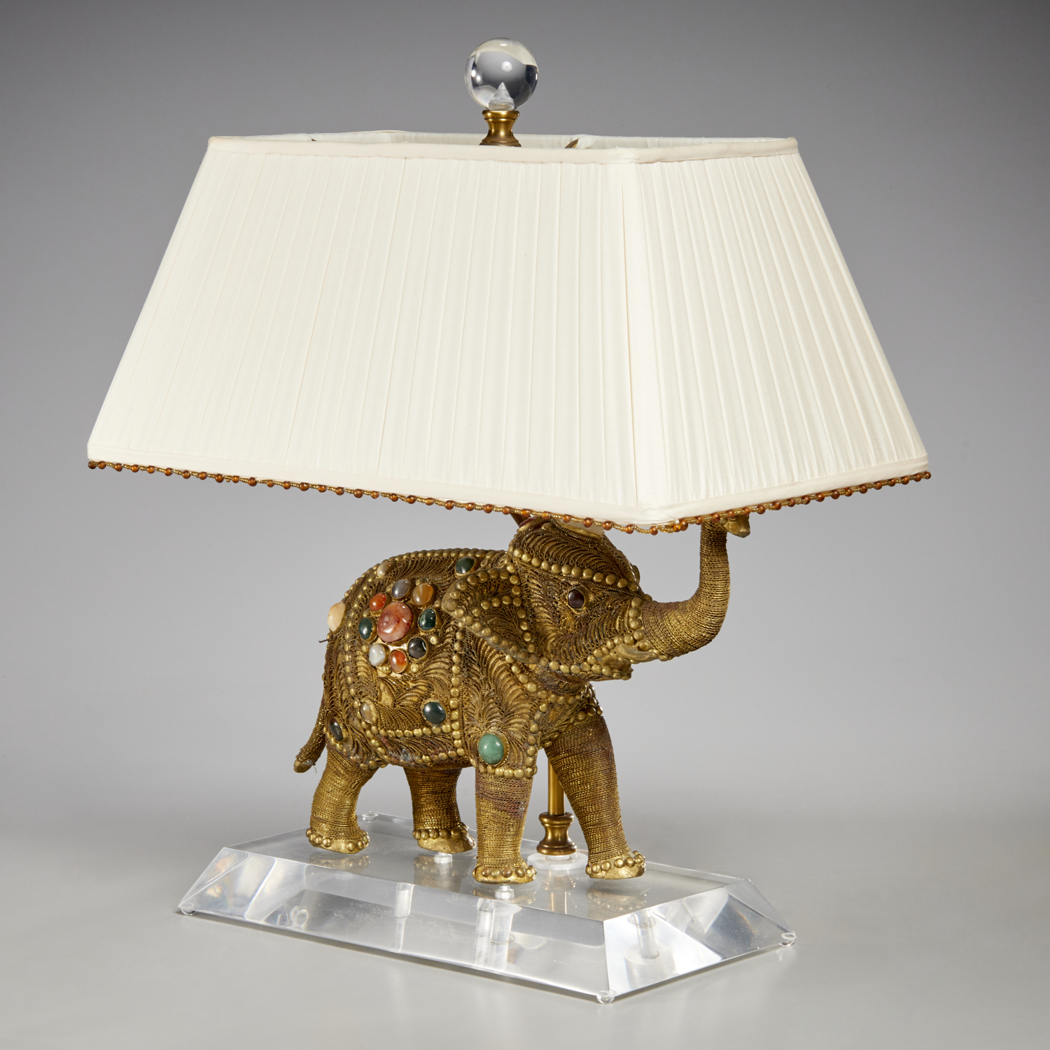 Appraisal: INDIAN JEWELED ELEPHANT LAMP PETER MARINO th c India cast