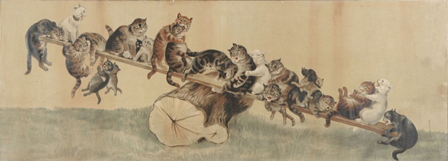 Appraisal: AN EARLY TH CENTURY LITHOGRAPH after Louis Wain 'The Seesaw'