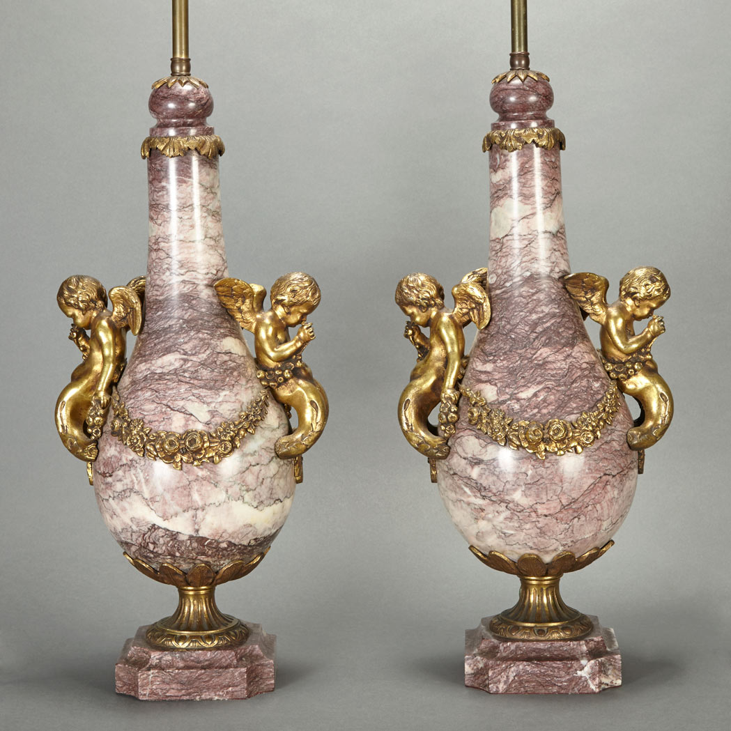 Appraisal: Pair of Louis XVI Style Gilt-Metal Mounted Brocatelle Violette Marble