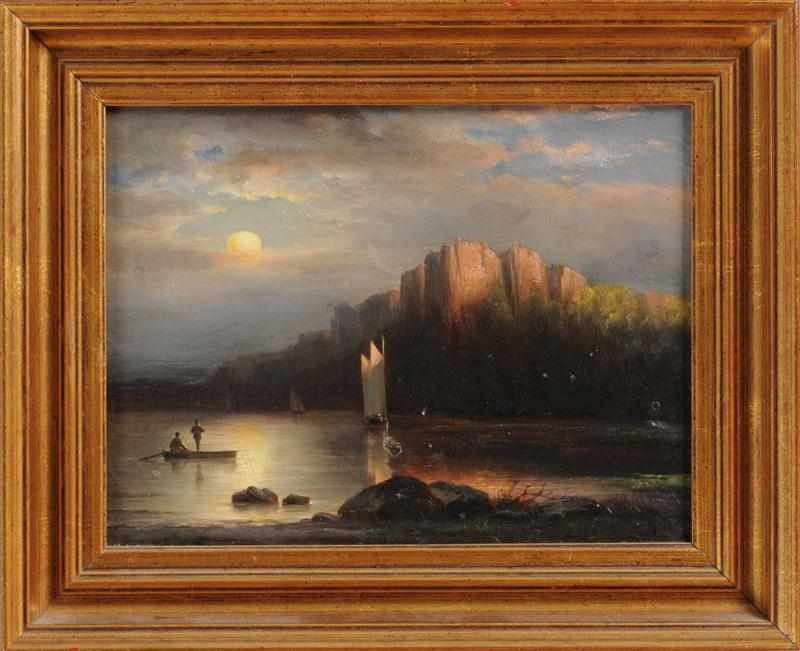 Appraisal: ATTRIBUTED TO MAX EGLAU HUDSON RIVER PALISADES IN MOONLIGHT Oil