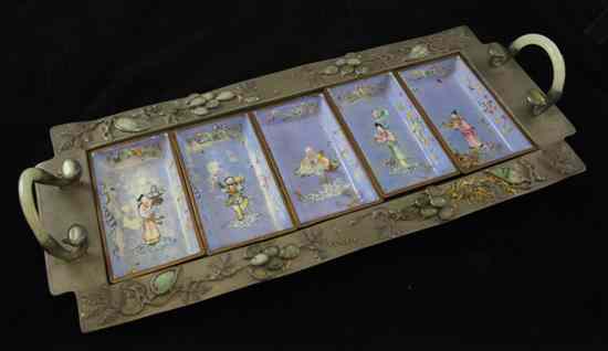 Appraisal: A Chinese jadeite mounted pewter hors d'oeuvres tray early th