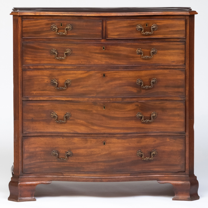 Appraisal: George III Mahogany Serpentine-Fronted Chest of Drawers x x in