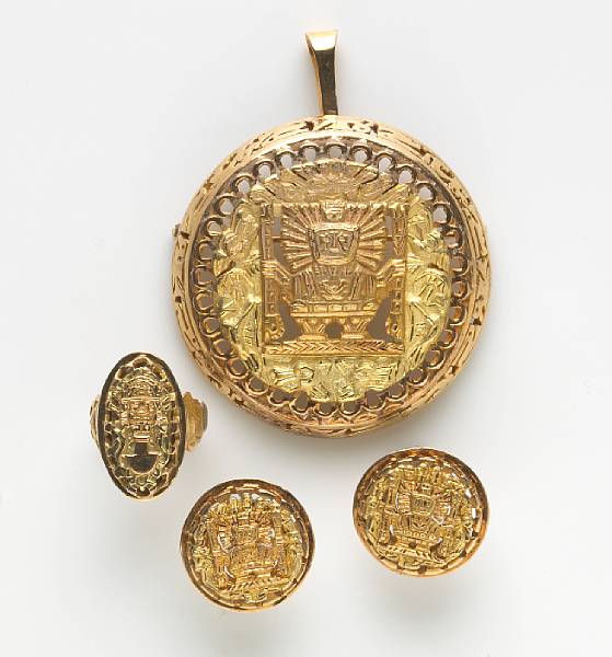 Appraisal: A collection of k gold jewelry Peru comprising a pendant-brooch