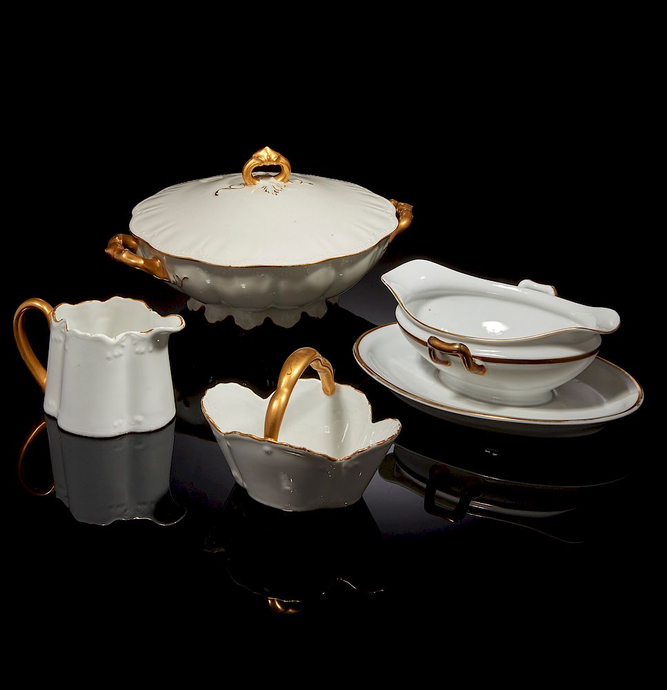 Appraisal: Assorted Gilt Edge Porcelain Tableware Lot comprising a covered vegetable