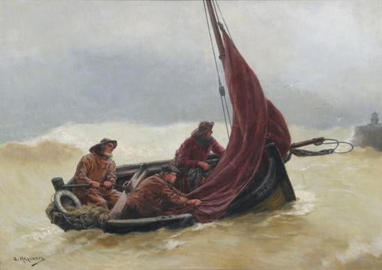 Appraisal: GEORGES JEAN MARIE HAQUETTE French - FISHERMAN HEADING OUT TO