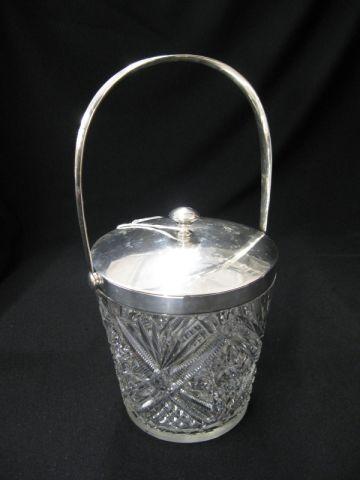 Appraisal: Cut Glass European Silver Ice Bucket fine hinged top swing