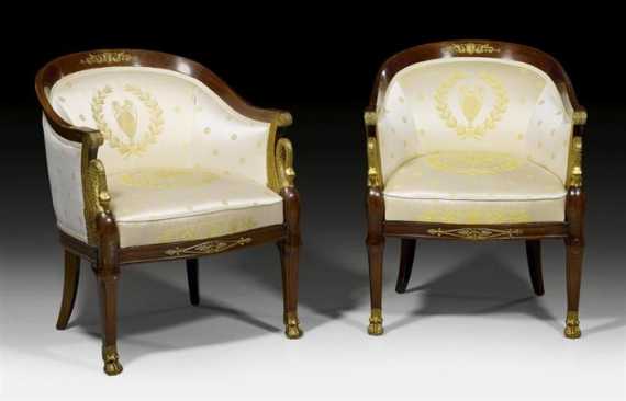 Appraisal: PAIR OF BERGERES WITH SWAN MOTIF Empire style probably Paris