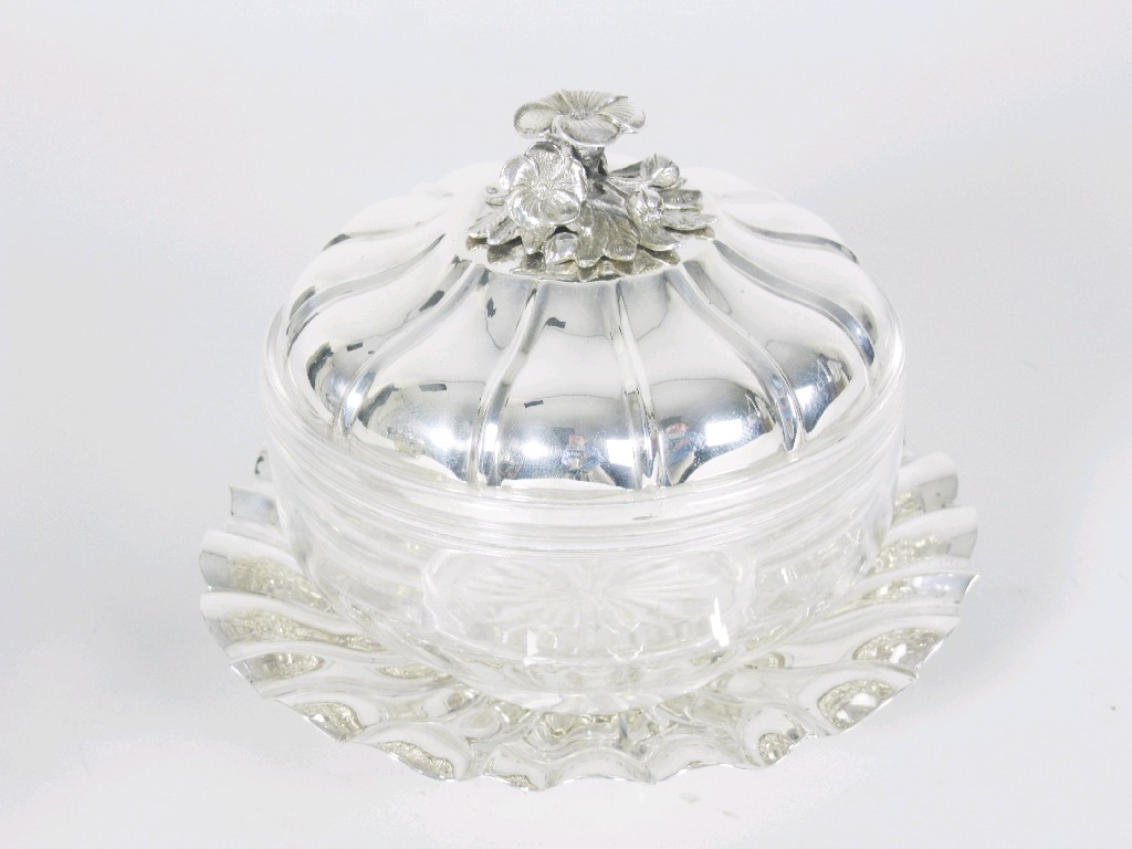 Appraisal: A William IV silver lidded cut glass circular Bowl with