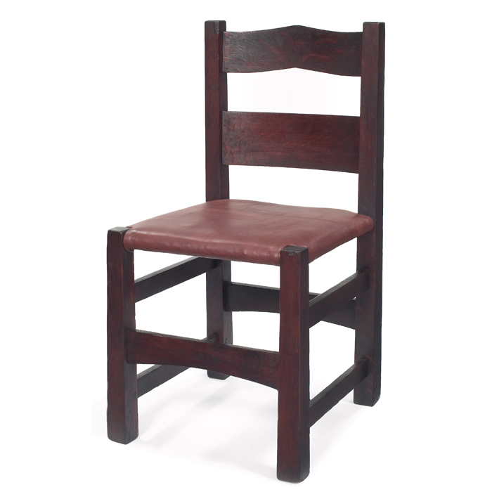 Appraisal: Early Gustav Stickley chair peaked rail at back over a