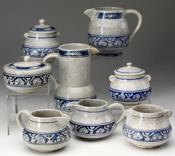 Appraisal: DEDHAM Eight Crackleware pieces in the Clockwise Rabbit pattern three