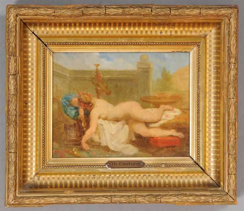 Appraisal: ATTRIBUTED TO THOMAS COUTURE ''LE REPOS'' Oil on canvas Note