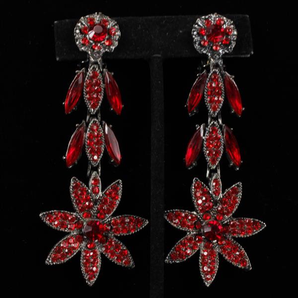 Appraisal: Thelma Deutsch Red Jewel Floral Drop Clip Earrings