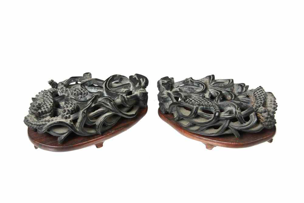 Appraisal: PAIR CARVED WOODEN STANDS - Early Finely Carved Chinese Wooden