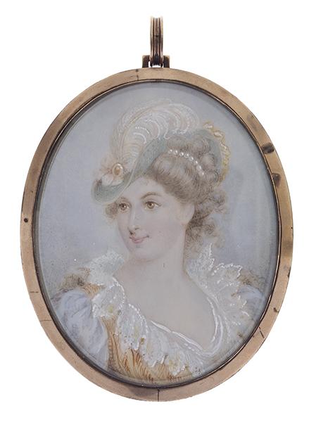 Appraisal: A MINIATURE MOURNING PORTRAIT PENDANT Depicting a hand painted portrait