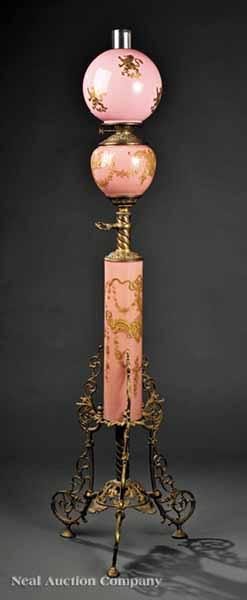 Appraisal: A Pink Glass and Gilt Metal Piano Lamp with Matching