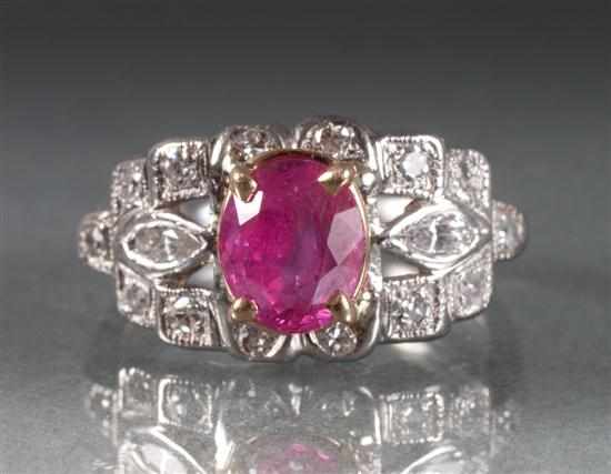 Appraisal: Art Deco style white gold diamond and ruby ring center