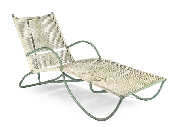 Appraisal: A Walter Lamb patinated-bronze and cord chaise longue designed for