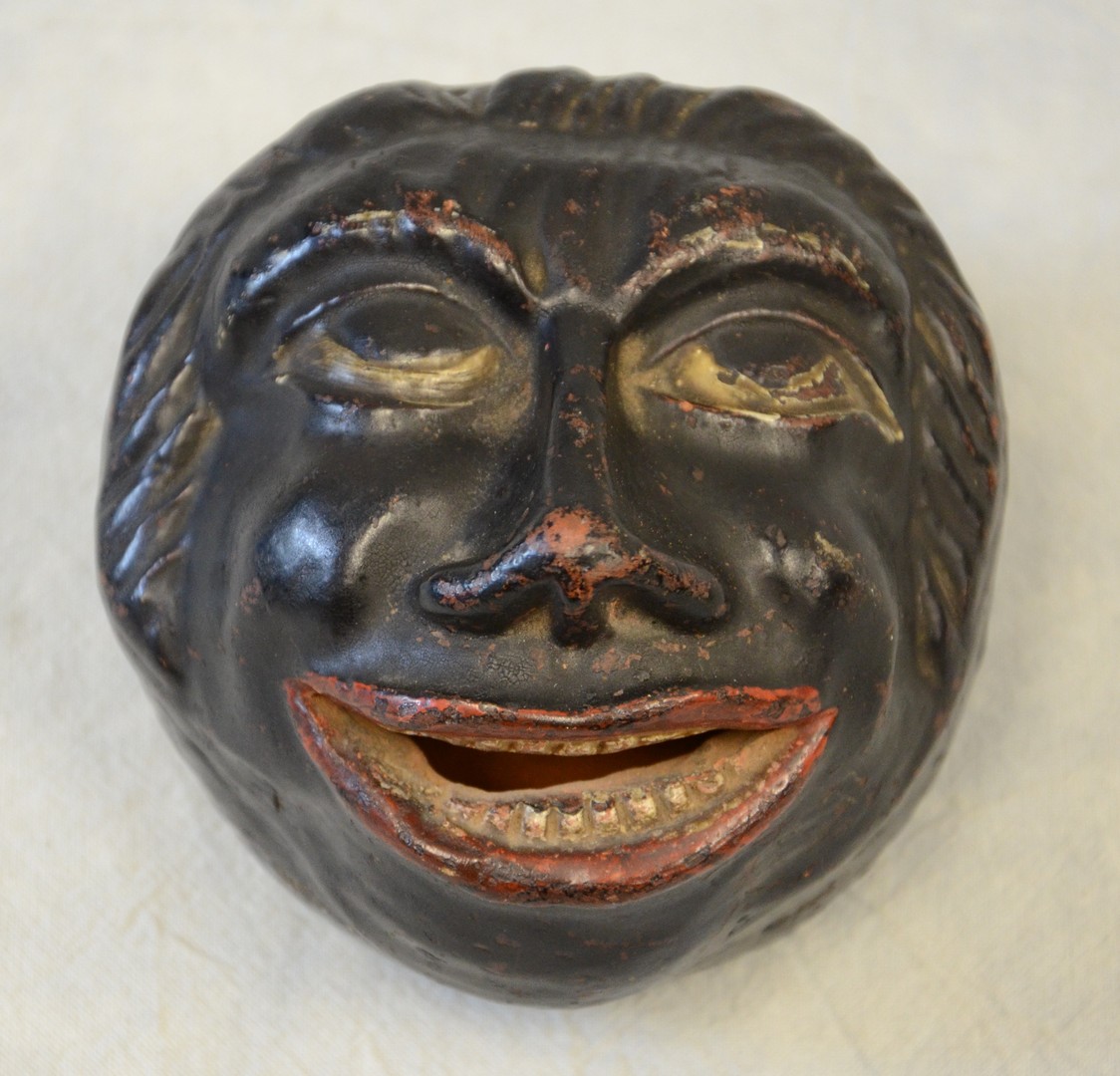 Appraisal: Redware bank Black Americana face original paint c x -