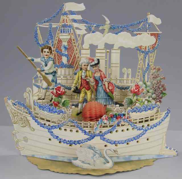 Appraisal: LARGE SHIP VALENTINE CARD Fold out example very decorative and