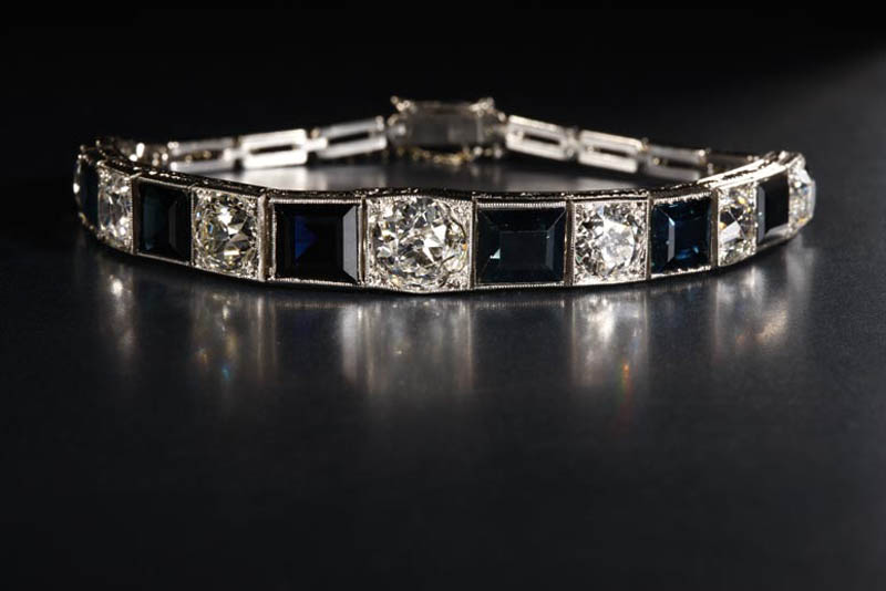 Appraisal: An Art Deco diamond and sapphire bracelet An Art Deco