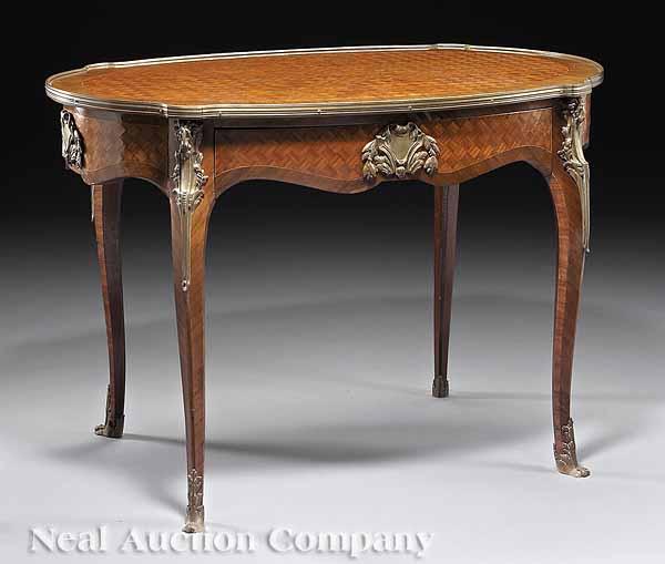 Appraisal: A Napoleon III Parquetry and Bronze-Mounted Center Table with bronze