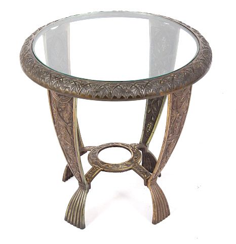 Appraisal: Elaborate Cast Iron Brass Round End Table Offered in this