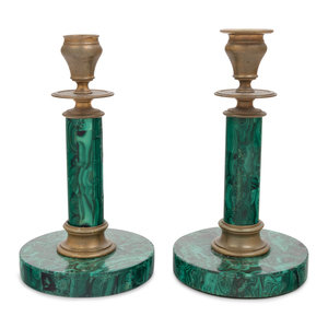 Appraisal: A Pair of Russian Style Malachite and Gilt Bronze Candlesticks